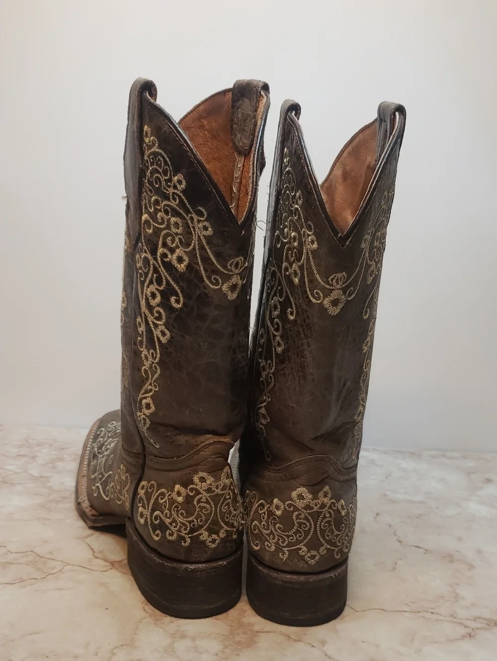 Corral  Brown Western Youth Embroidered Heeled Squear Toe Boots Size 3.5